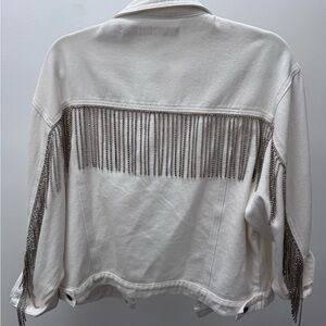 White Denim Jacket with Rhinestone Fringe